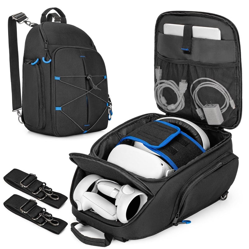 PGmoon Carrying Case Compatible with Oculus Meta Quest 2/Quest 3/Quest 3S/VR Elite Strap, Travel Storage Bag Backpack with Separate Room for Touch Controllers and Multi-Pockets (Patent Design) - Image 1